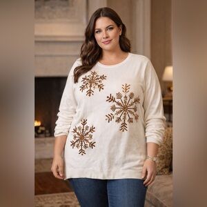 Jessica London Sequined Snowflake Sweater